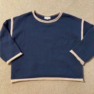 Piper & Scoot Navy Sweater with Cream Trim
